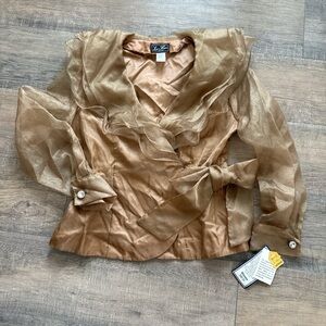 Vintage 80s Leslie Fay Organza Ruffle Blouse | Regency Core NOS High Drama Glam